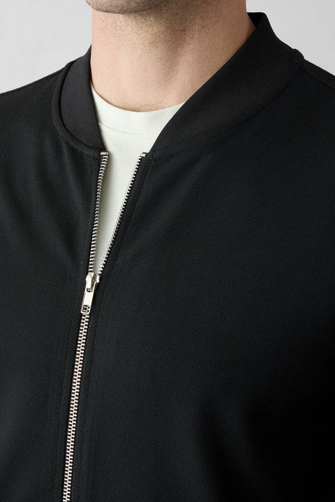 Black Zippered Flexible Bomber Sweat Cardigan