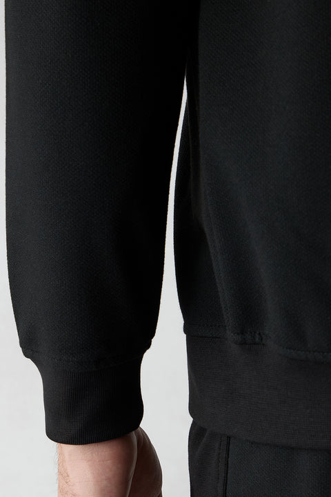 Black Zippered Flexible Bomber Sweat Cardigan