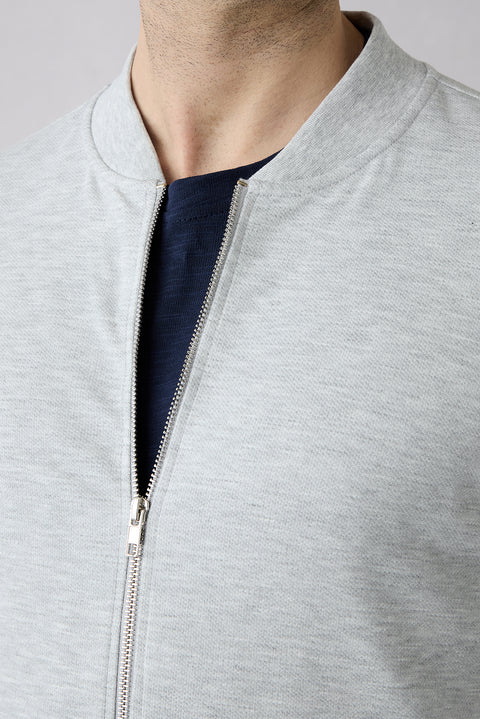 Light Grey Marl Zippered Stretchy Bomber Sweat Cardigan