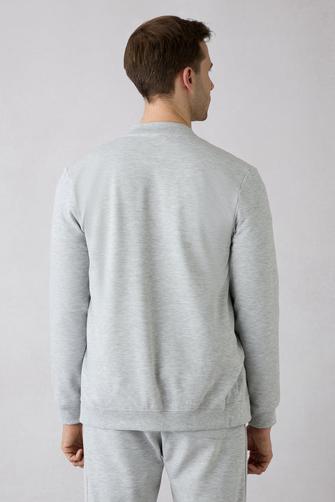 Light Grey Marl Zippered Stretchy Bomber Sweat Cardigan