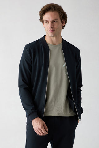  Koyu Lacivert Fermuarlı Esnek Bomber Sweat Hırka