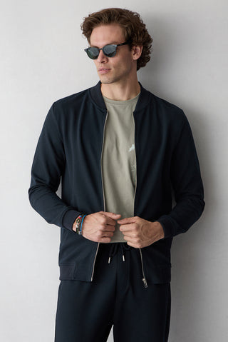  Koyu Lacivert Fermuarlı Esnek Bomber Sweat Hırka