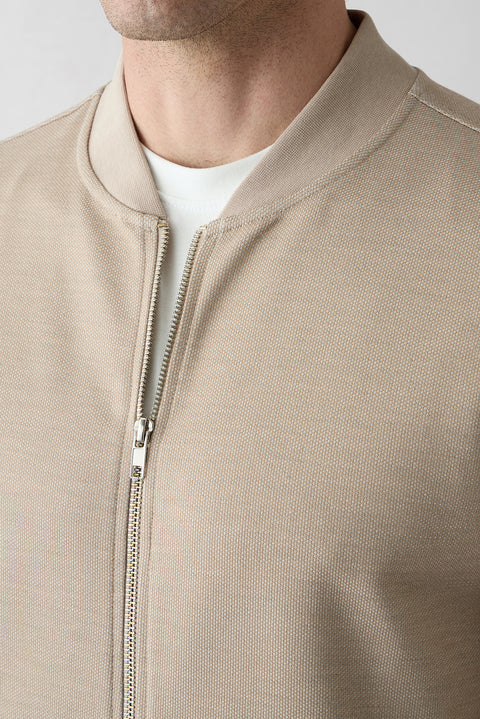Open Beige Zippered Flexible Bomber Sweat Cardigan