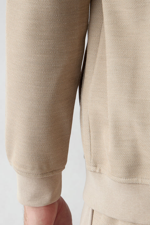 Open Beige Zippered Flexible Bomber Sweat Cardigan