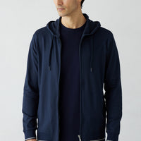 Dark Navy Regular Fit Hooded Zip-Up Knitted Sweatshirt