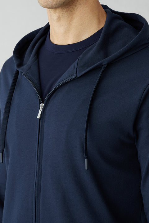Dark Navy Regular Fit Hooded Zip-Up Knitted Sweatshirt