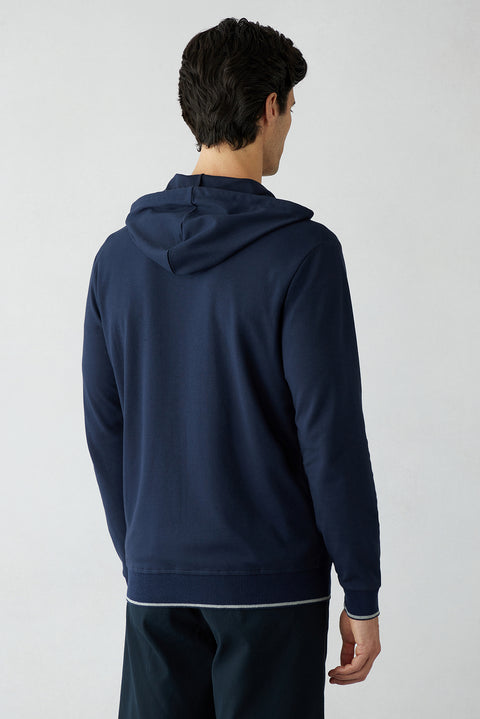 Dark Navy Regular Fit Hooded Zip-Up Knitted Sweatshirt