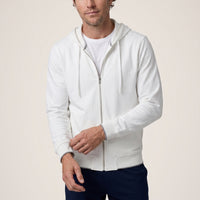 Beyaz Regular Fit Kapüşonlu Fermuarlı Cepli Sweatshirt Hırka