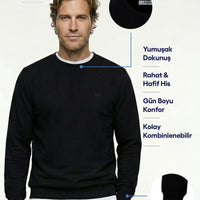 Siyah Bisiklet Yaka Regular Fit Pamuklu Basic Sweatshirt
