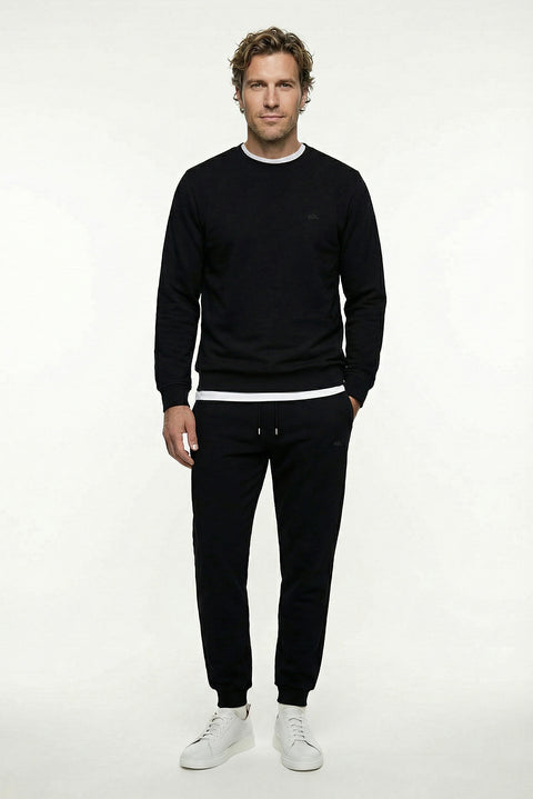 Black Crew Neck Regular Fit Cotton Basic Sweatshirt