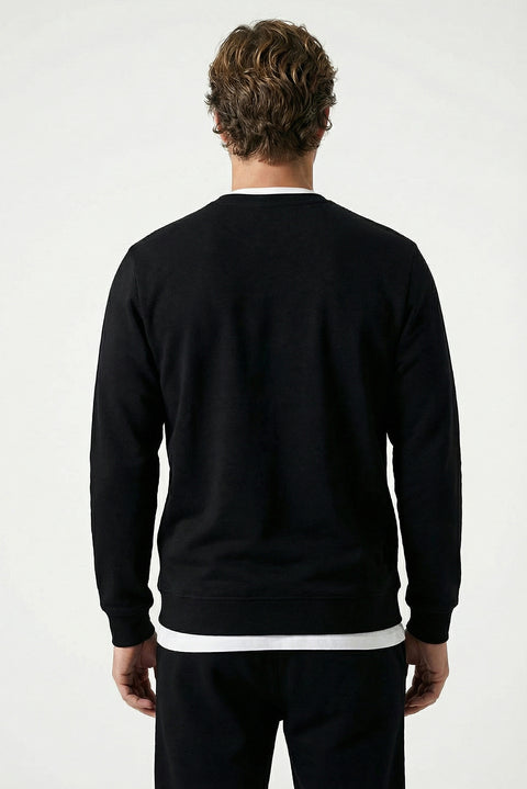 Black Crew Neck Regular Fit Cotton Basic Sweatshirt