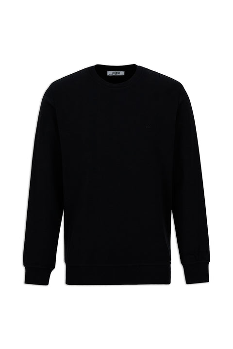 Black Crew Neck Regular Fit Cotton Basic Sweatshirt