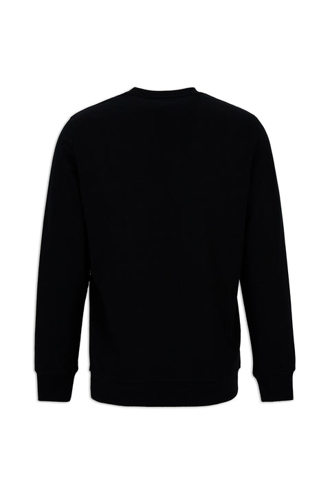 Black Crew Neck Regular Fit Cotton Basic Sweatshirt