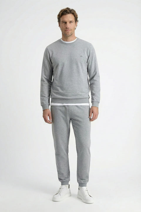 Medium Grey Melange Crew Neck Regular Fit Cotton Basic Sweatshirt