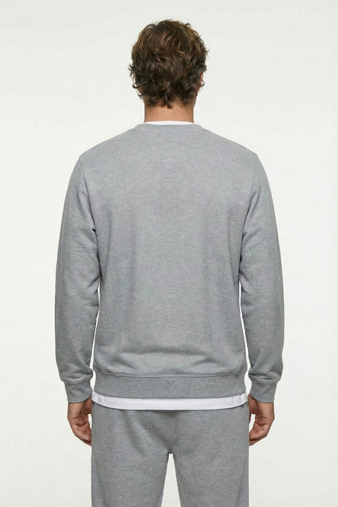 Medium Grey Melange Crew Neck Regular Fit Cotton Basic Sweatshirt