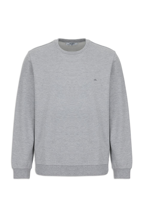 Medium Grey Melange Crew Neck Regular Fit Cotton Basic Sweatshirt