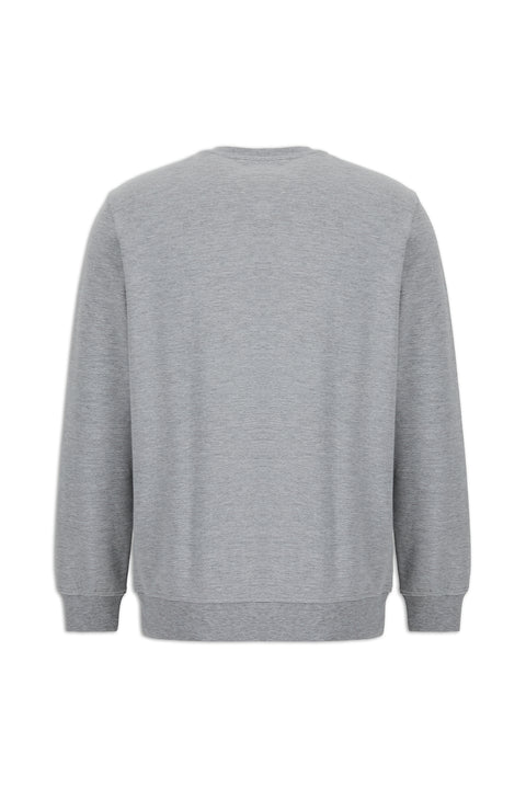 Medium Grey Melange Crew Neck Regular Fit Cotton Basic Sweatshirt
