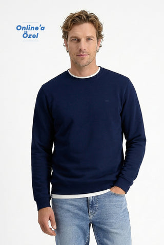  Koyu Lacivert Bisiklet Yaka Regular Fit Pamuklu Basic Sweatshirt