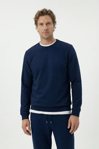  Koyu Lacivert Bisiklet Yaka Regular Fit Pamuklu Basic Sweatshirt