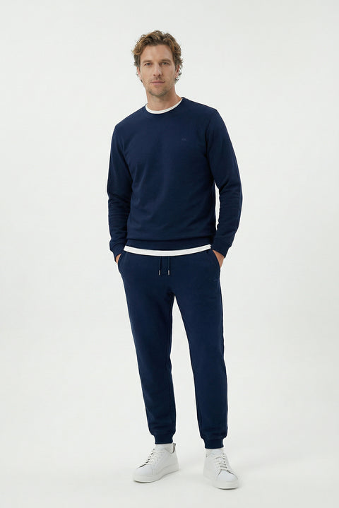 Koyu Lacivert Bisiklet Yaka Regular Fit Pamuklu Basic Sweatshirt