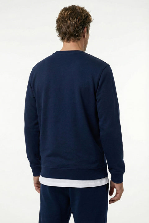 Koyu Lacivert Bisiklet Yaka Regular Fit Pamuklu Basic Sweatshirt