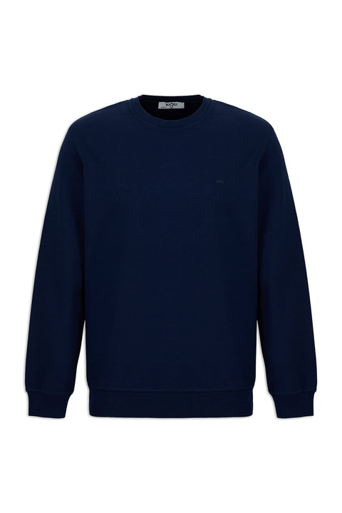 Koyu Lacivert Bisiklet Yaka Regular Fit Pamuklu Basic Sweatshirt