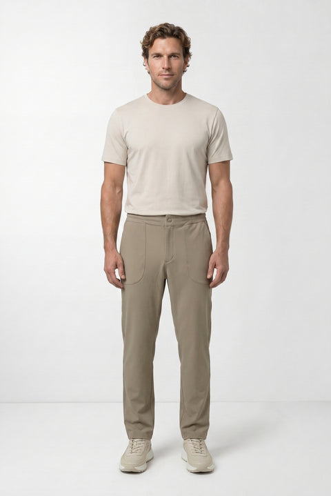 Orta Bej Techno-Line Cepli Beli Lastikli Cepli Likralı Esnek Sweatpant / Eşofman Altı