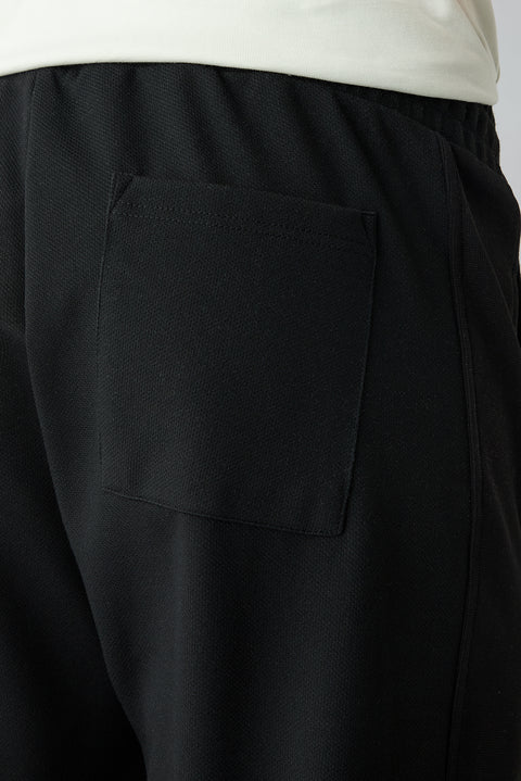 Black Elasticated Waist Drawstring Pocketed Lycra Sweatpants