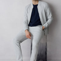 Light Grey Melange Elasticated Waist Drawstring Pocketed Lycra Sweatpants