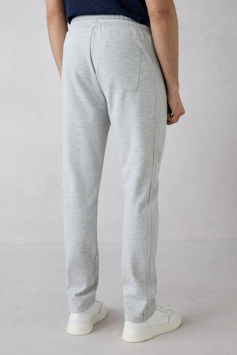 Light Grey Melange Elasticated Waist Drawstring Pocketed Lycra Sweatpants