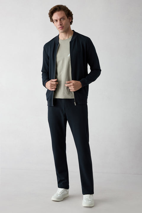Dark Navy Blue Elasticated Waist Drawstring Pocketed Stretchy Sweatpants