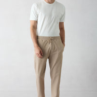 Light Beige Elasticated Waist Drawstring Pocketed Lycra Sweatpants