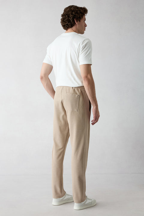 Light Beige Elasticated Waist Drawstring Pocketed Lycra Sweatpants