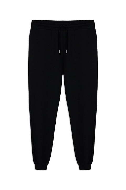 Siyah Beli Lastikli İpli Cepli Pamuklu Sweatpant / Eşofman Altı
