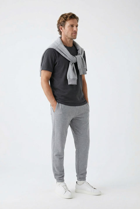 Orta Gri Melanj Beli Lastikli İpli Cepli Pamuklu Sweatpant / Eşofman Altı