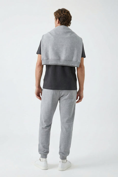 Orta Gri Melanj Beli Lastikli İpli Cepli Pamuklu Sweatpant / Eşofman Altı