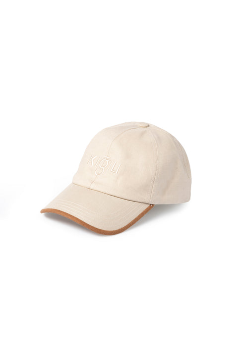 Light Beige Embroidered Linen Hat