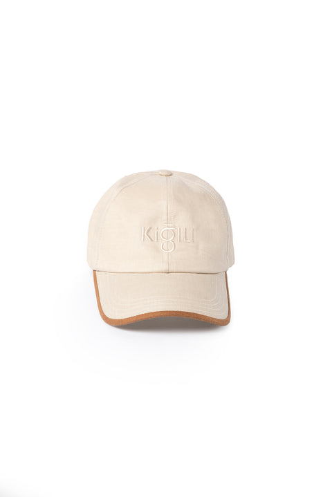 Light Beige Embroidered Linen Hat