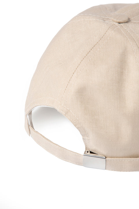 Light Beige Embroidered Linen Hat