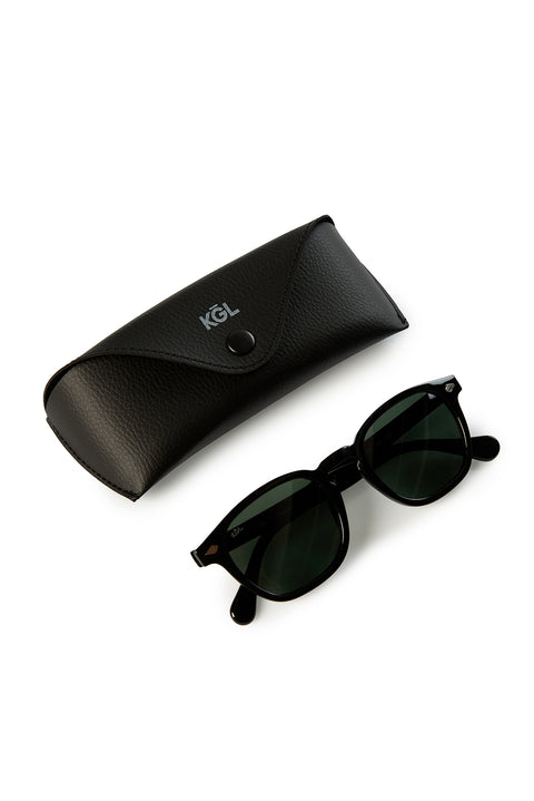 Black Polarized Green Lens Men's Sunglasses with Black Frame (Body 46* Nose Bridge 24* Temple Length 145)