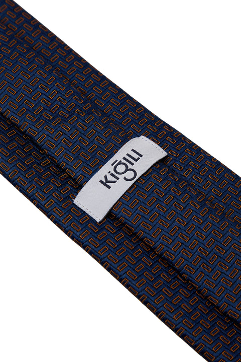 Medium Navy Blue Patterned Tie (75)