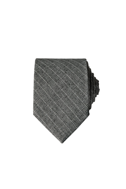 Dark Gray Striped Linen-Look Tie