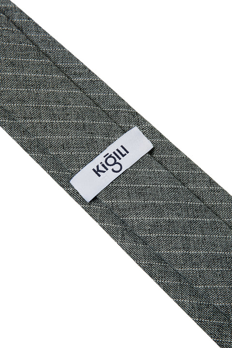 Dark Gray Striped Linen-Look Tie