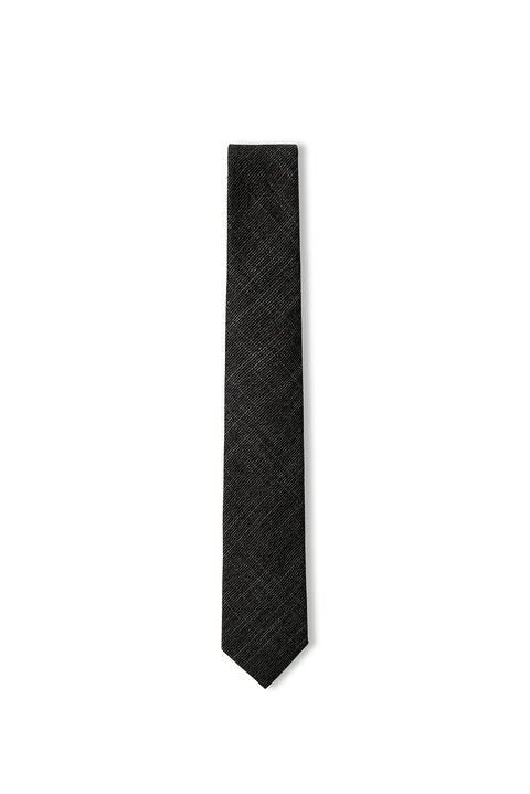 Dark Grey Patterned Linen Look Tie