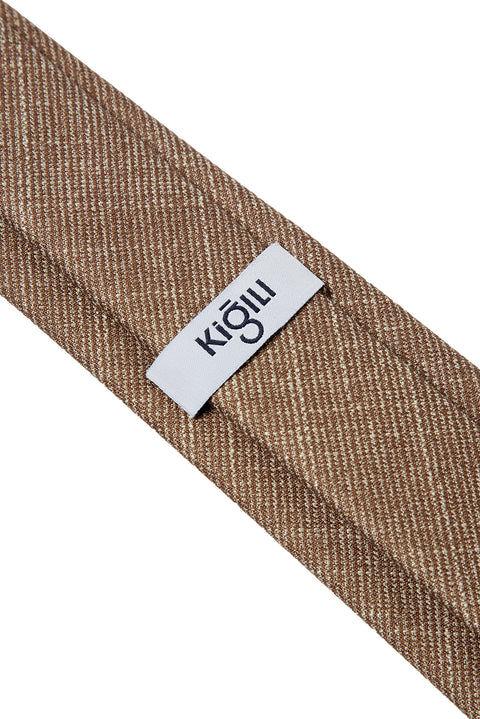 Dark Beige Patterned Linen-Look Tie