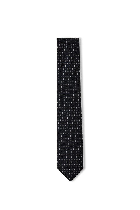 Dark Navy Blue Geometric Patterned Tie (7.5 cm)