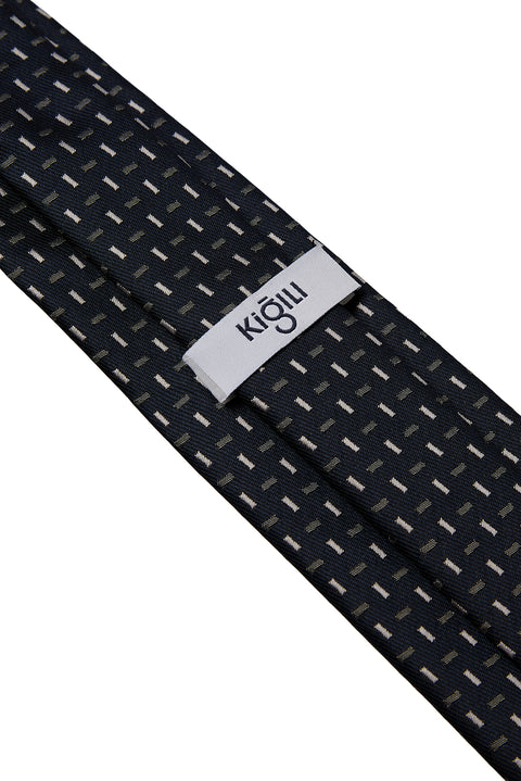 Dark Navy Blue Geometric Patterned Tie (7.5 cm)