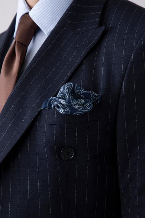 Dark Navy Paisley Modal Pocket Square