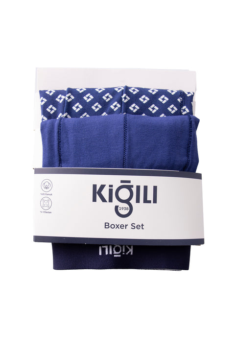Dark Navy Slim Fit Cotton Patterned Boxer Shorts