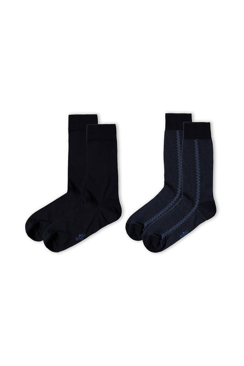 Indigo 2-Pack Cotton Lycra Flexible Patterned Thin Socks Set